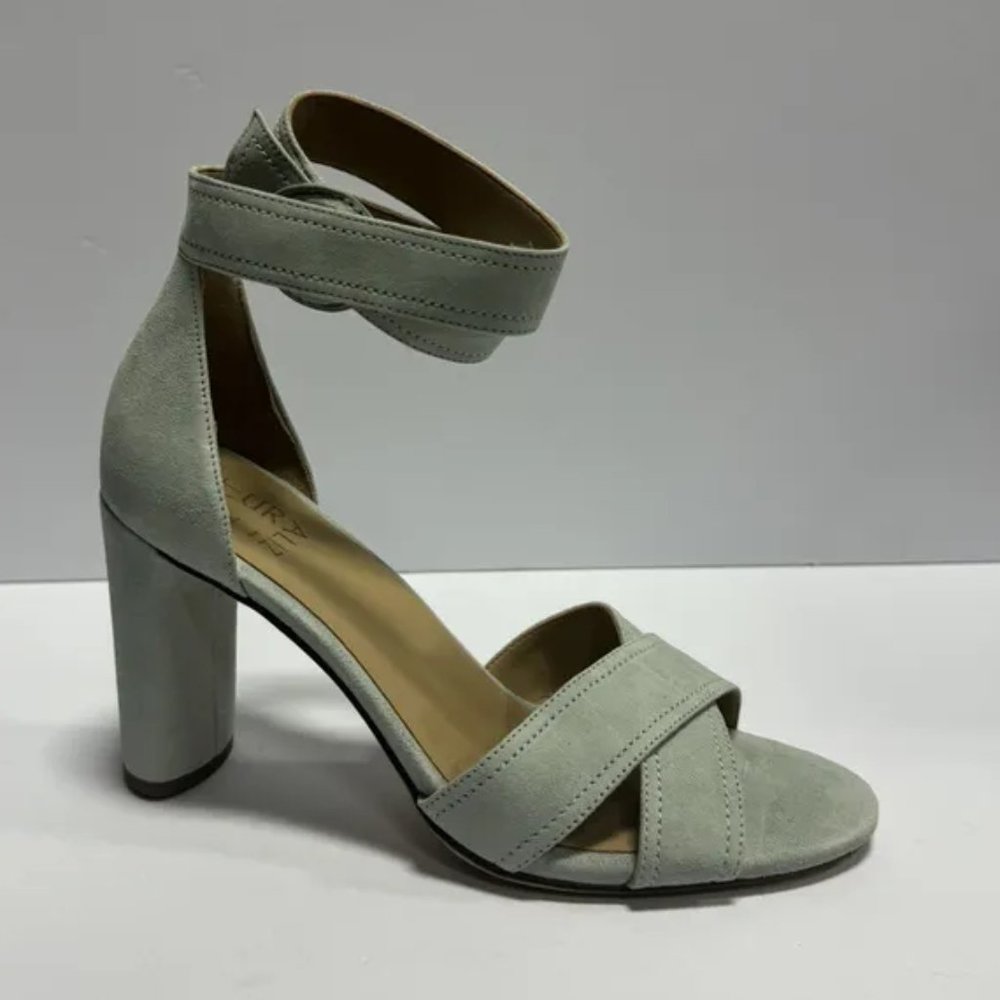 Naturalizer Light Gray Suede Crisscross Ankle-Strap Block Heel Sandals